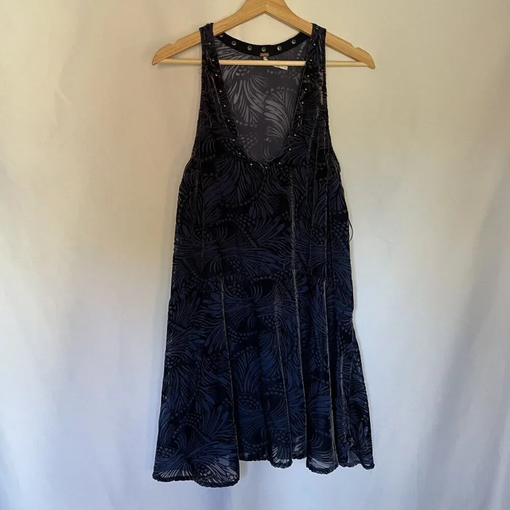 Free People boho scoop neckline sleeveless dress purple navy women's size M